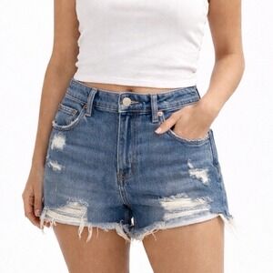 Z1 Abercrombie & Fitch Mom Short Mid Rise Distressed Denim Jean Shorts Size 28 6
